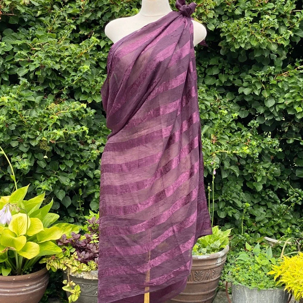 Unbranded Whimsical Purple Scarf Floral Sheer Textured Wrap Shawl Sarong - OS